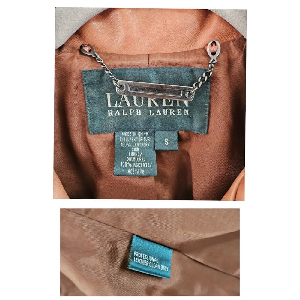 Vintage Lauren Ralph Lauren Leather Jacket Brown Tan S - Picture 12 of 14